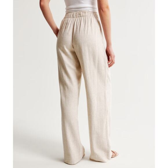 NWT Abercrombie Linen-Blend Pull-On Wide Leg Trouser Pant Light Beige Medium - Picture 3 of 8